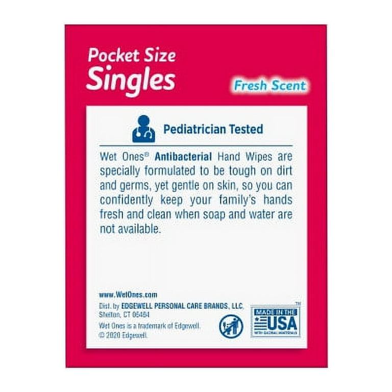 Wet Ones Antibacterial Hand Wipes Fresh Scent Individually Wrapped Single 24 Count Pack of 6