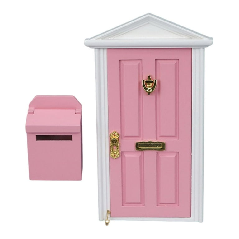 1pc DIY Wooden 1/12 Dollhouse Miniature Door with Hardware Mailbox