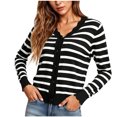 thumbnail image 4 of Karight Womens Striped Knit Cardigan Long Sleeve Scallop Trim Button Down Open Front Sweater, 4 of 8