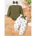 thumbnail image 2 of Suealasg 3Pcs Baby Girl Fall Outfits Long Sleeve Romper + Heart Print Long Pants + Headband Set 3 6 12 18 Months Infant Girl Autumn Clothes, 2 of 7
