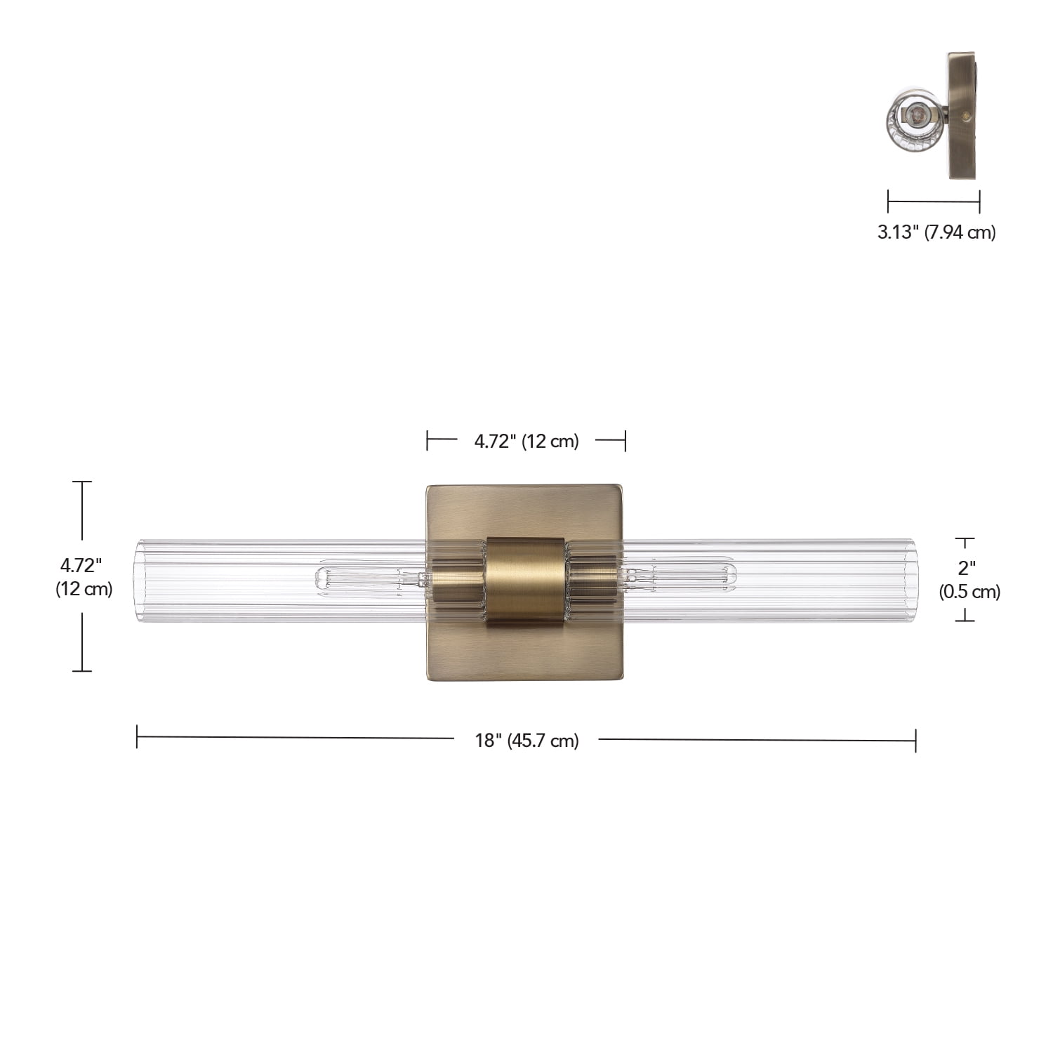 Globe Electric Soft Glam Style 18" 2-Light LED Matte Brass Ribbed Glass Vanity Light, No Battery