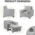 thumbnail image 2 of Convertible Sleeper Chair Bed, Comfy Corduroy Single Futon Sofa Chair with Pull Out Bed, 3-Levels Adjustable Backrest Accent Chair with Side Pockets, Cup Holder & USB Ports, Light Gray, 2 of 7