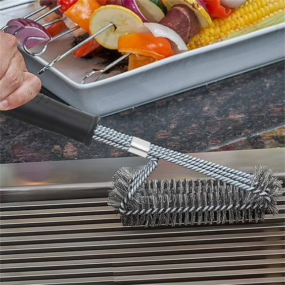 cpengpj 3-in-1 18in Grill Brush and Scraper BBQ Brush for Grill, Safe Stainless Steel Woven Wire Bristles Grill Cleaning Brush