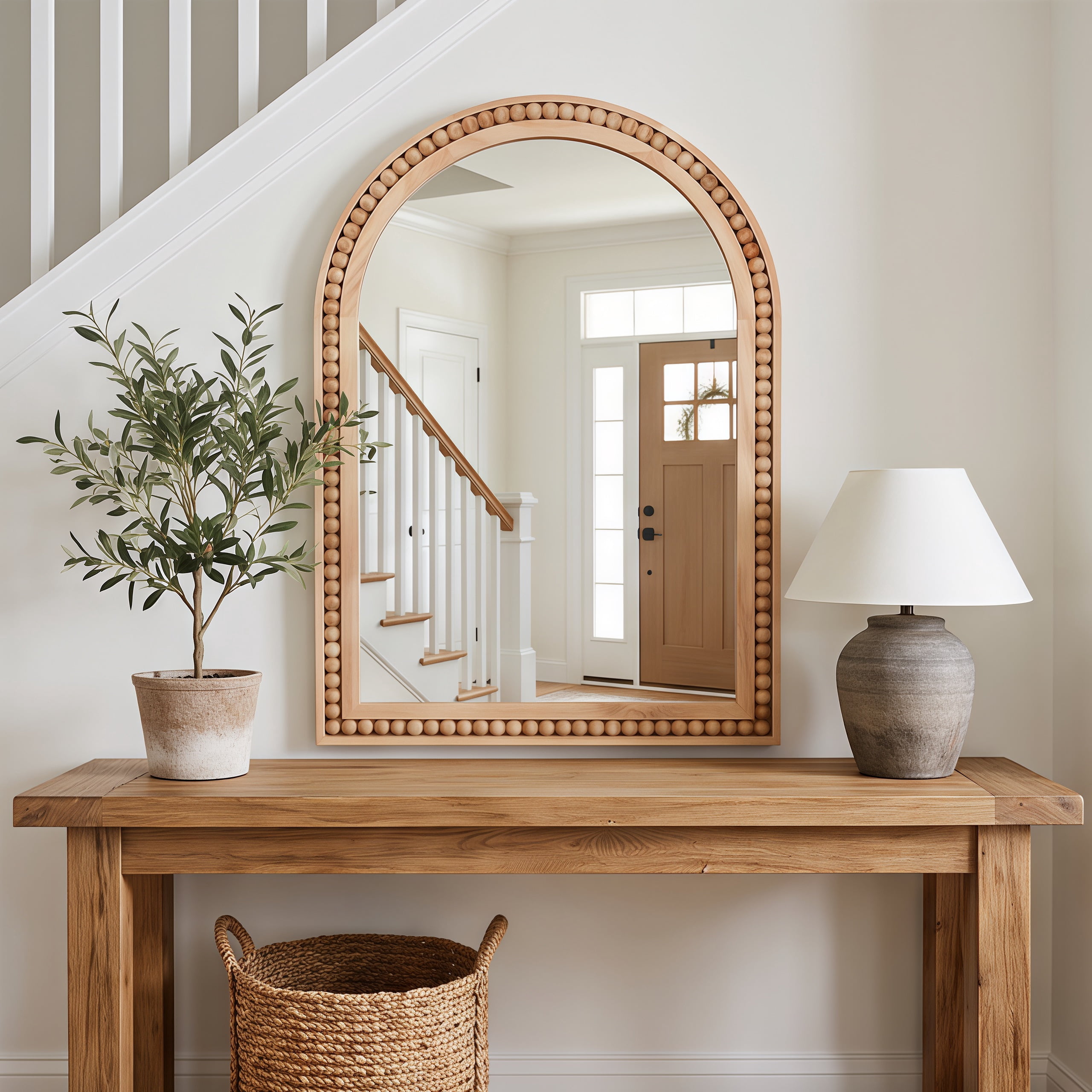 Leumius 30"x 20" Arch Wall Mirror Wall Mirror Rustic Wooden Frame Decorative Mirror for Entryway, Bathroom & Living Room,Natural