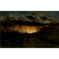thumbnail image 2 of Edward Mitchell Bannister 14x11 Gold Ornate Wood Frame and Double Matted Museum Art Print Titled - Untitled (Sunset with Quarter Moon and Farmhouse) (1883), 2 of 4