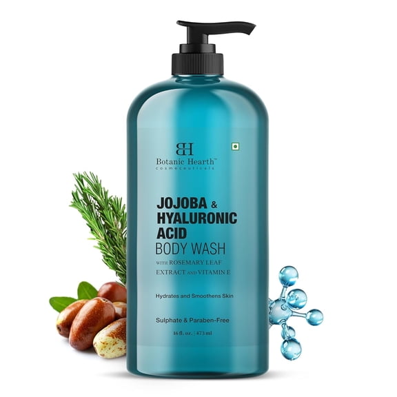 Botanic Hearth Jojoba & Hyaluronic Acid Body Wash 16 fl oz with Sea Butter & Sweet Almond Oil | Moisturizing Body Wash Shower Gel for Softer, Smoother Skin | Sulfate & Paraben Free | for Women & Men
