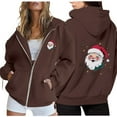 thumbnail image 2 of Ensemble de Trois Pièces à Manches Longues Col Rond pour Réunion de Famille de Noël (Papa) Chandail à Capuche à Fermeture à Glissière pour Femmes Chandail Robe à Capuche Athlétique Vêtements pour Femmes Motifs Décontractés Chandails en Molleton Simple Marron m, 2 of 6