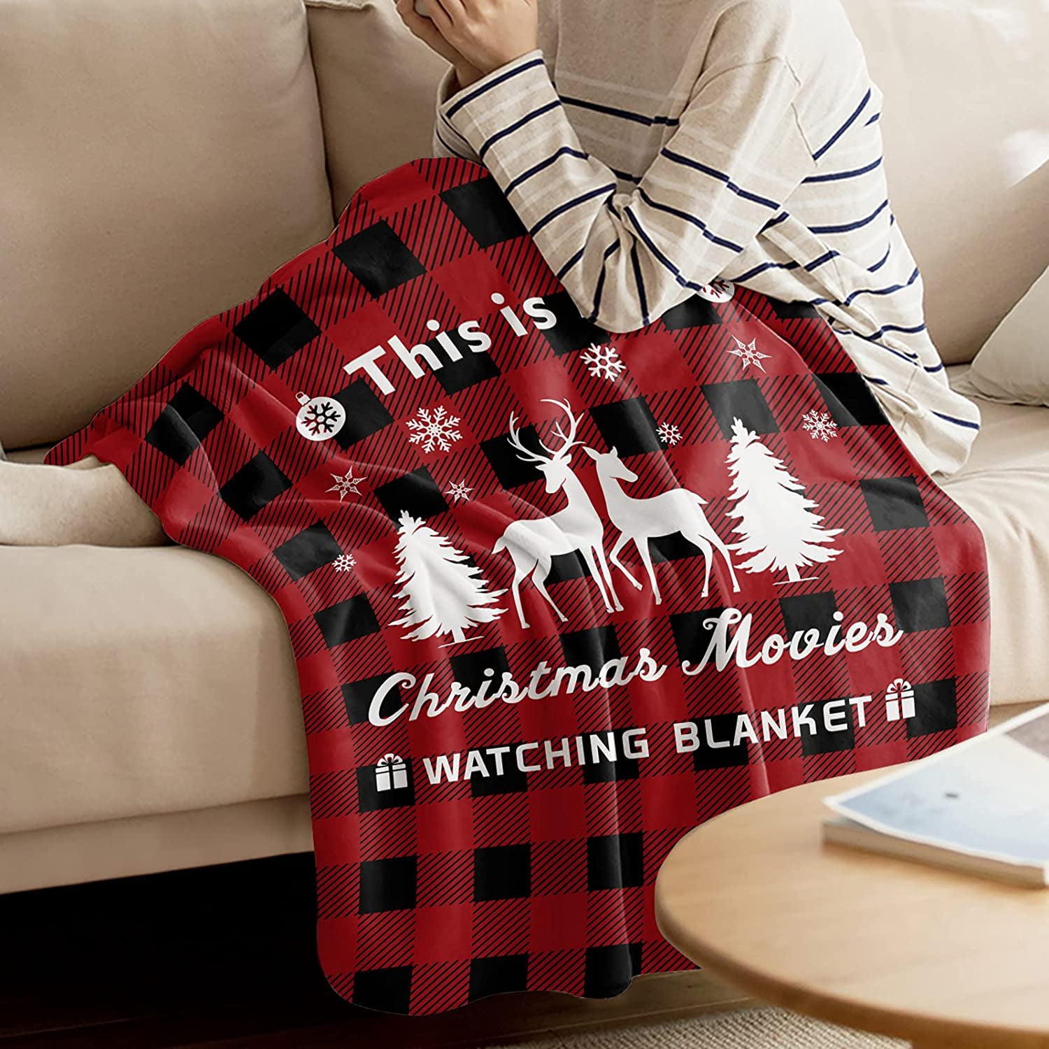 This is My Christmas Movie Watching Blanket Super Soft Flannel Fleece Christmas Reindeer Red Buffalo Plaid Throw Blanket Cozy Fuzzy Plush Bed Blankets for Couch Sofa 40x50inch