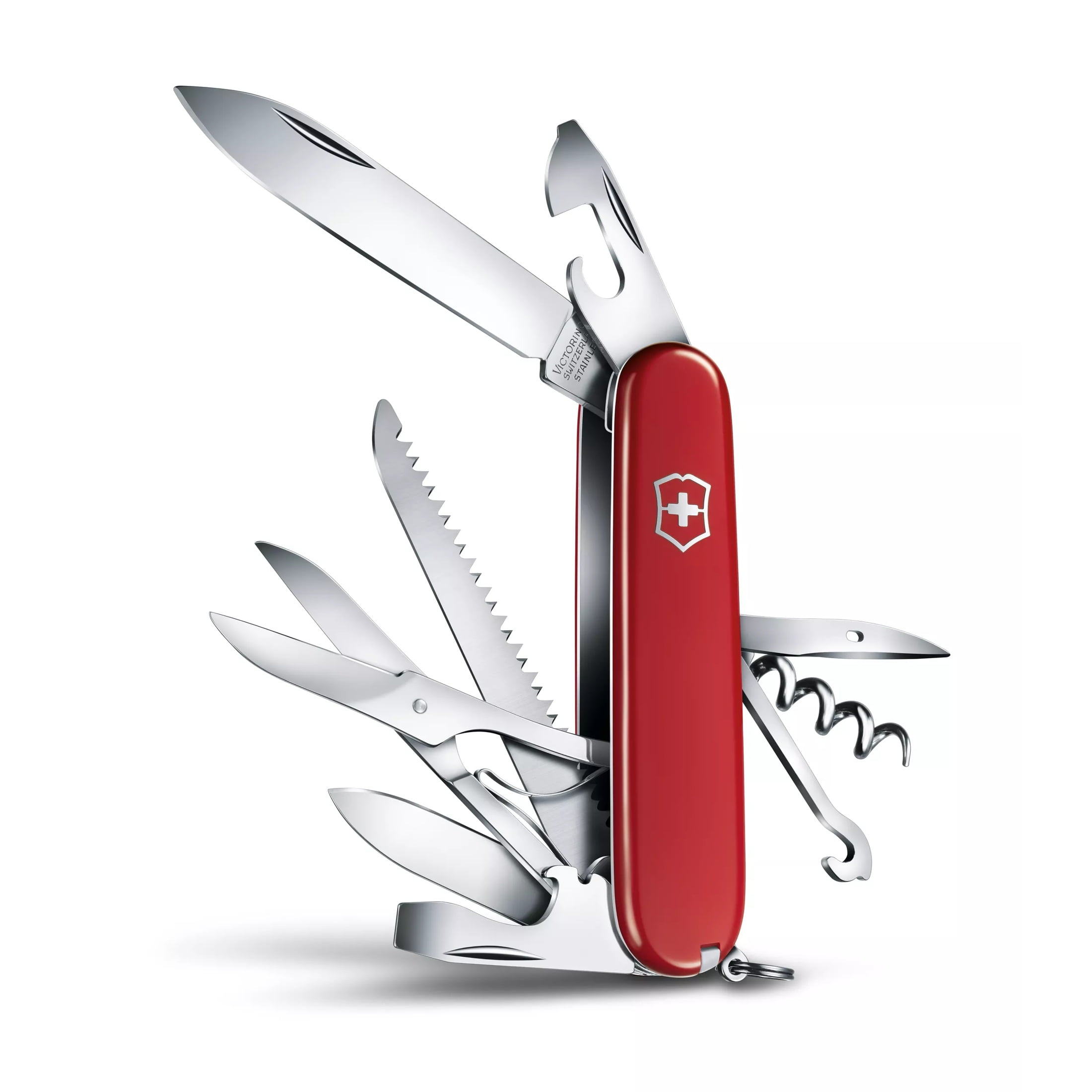 Victorinox Huntsman Swiss Army Knife, 15 Function Swiss Made Pocket Knife with Large Blade, Wood Saw and Scissors - Red, Boxed
