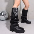 thumbnail image 6 of Vimisaoi Slouchy Boots for Women Mid Calf Boots Platform Boot Knee High Boot Lug Sole Pull On Round Toe Outdoor Winter Party Fashionable Shark Ruched Boots Foldover&nbsp;Boots, 6 of 6