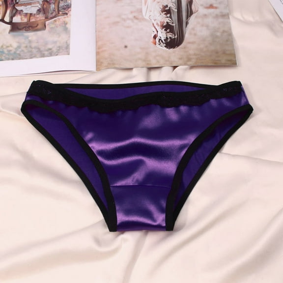 Women's Sexy Lace Satin Briefs Comfortable Lingerie Underwear Panties Silky Knickers Low Waist Ladies Underpants