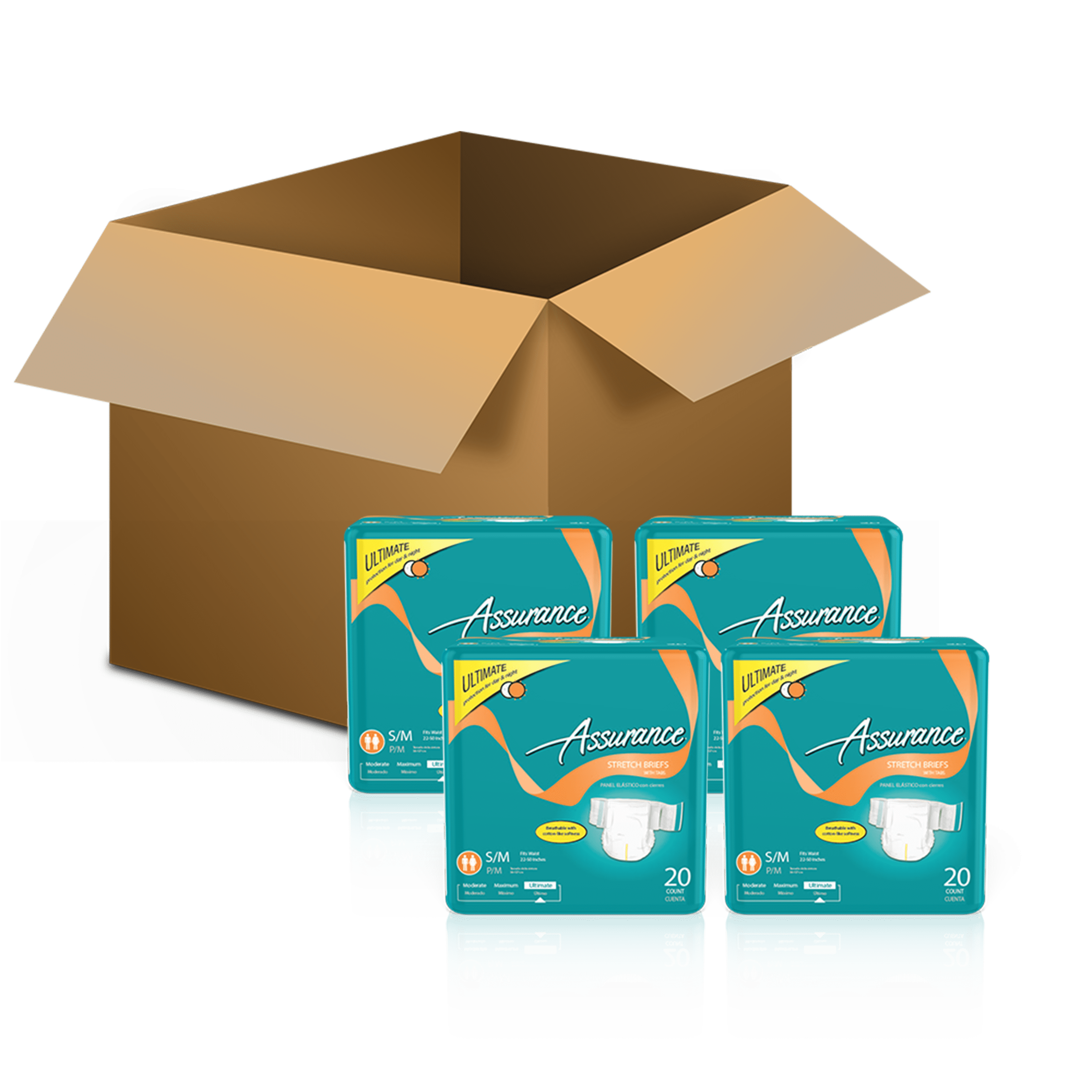 Assurance S/M Unisex Incontinence Stretch Briefs with Tabs Value Pack