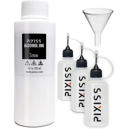 White Alcohol Ink for Resin, Alcohol Ink White Blanco Color 4-Ounce for Epoxy Resin, Tumblers, Resin Art, Alcohol Ink Paper, White Pigment Ink, 3 Pixiss Needle Tip Applicator Bottles and Funnel