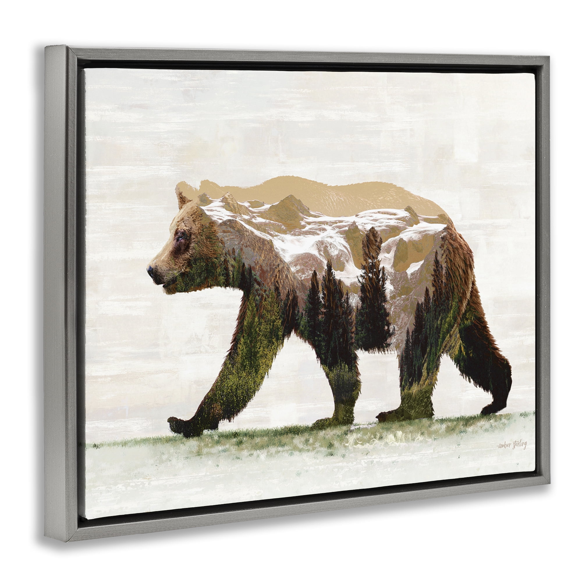 Stupell Industries Woodland Pattern Bear Animals & Insects Painting Gray Floater Framed Art Print Wall Art, 21 x 17