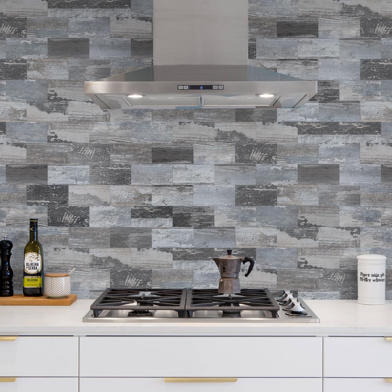 100-piece Peel And Stick Backsplash Seamless 3''x6'' Distressed Wood Pvc Subway On For Kitchen/bathroom/laundry Room
