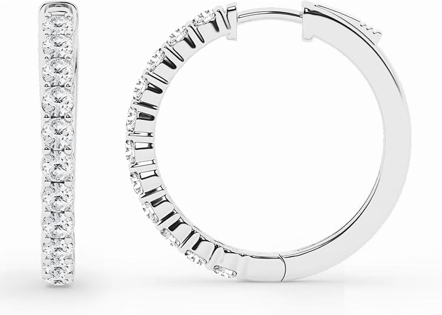 Unique Moments 2.0 Carat Round Single Row Lab Grown Diamond Hoop Earrings for Women in Sterling Silver (G+/SI)