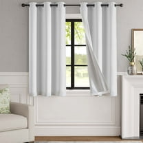 Curtainking White Curtains for Living Room Darkening 38 x 63 Inches Linen Textured Curtain Grommet Top 2 Panels