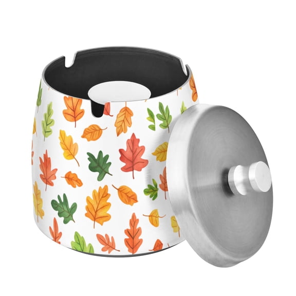 Yayeee Ashtray with Lid for Cigarette Smokeless Stainless Steel Home Ash Holder, Green Leaves
