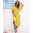 thumbnail image 4 of Vestido AUSELILY de verano para mujer, cuello en V, manga corta, amarillo, 4 of 6