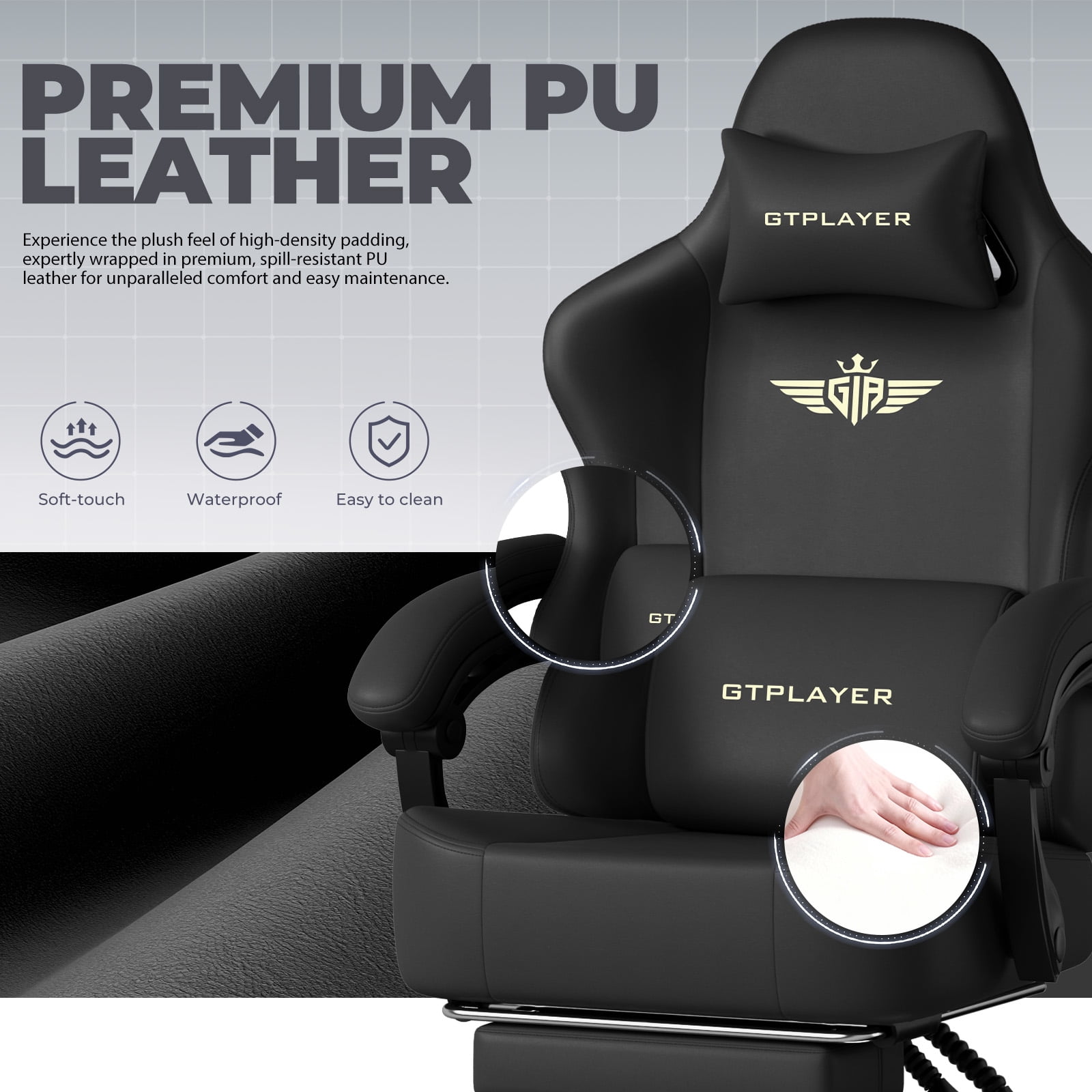GTPLAYER Big & Tall Swivel Gaming Office Chair with Massage, Black