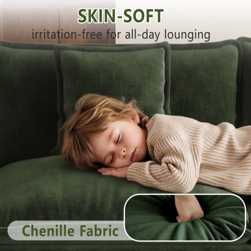 70.8" L-Shaped 2-Seater Sofa with Ottoman & 5 Pillows, Chenille Modular Sectional Couch for Small Spaces, Green