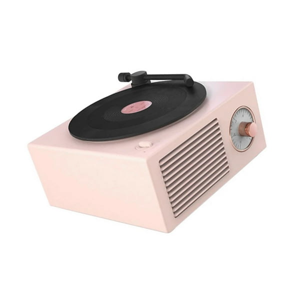 Turntable Speaker USB Bluetooth V5.0 Vinyl Record Player Stereo Vintage Portable Speaker, Pink