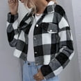 thumbnail image 5 of Aboser Cropped Plaid Shackets for Women Trendy Lapel Tartan Jacket Loose Button Down Coat Winter Fuzzy Fleece Jackets Warm Crop Cardigan, 5 of 7