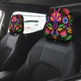 thumbnail image 2 of Kdxio Colorful Floral Embroidery Mexican Pattern Print 2 Piece Car Head Rest Covers Set Auto Front/Rear Seats Headrest Cover Universal Fit Most Cars,Sedan, SUV, 2 of 9