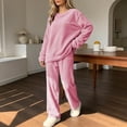 thumbnail image 4 of Lounge Set Summer Casual Oversized Shirts Women Fashion Casual Solid Color Round Neck Long Sleeved Long Pants Set for Home Keep Warm Comfortable Homewear Hot Pink Free Size, 4 of 5