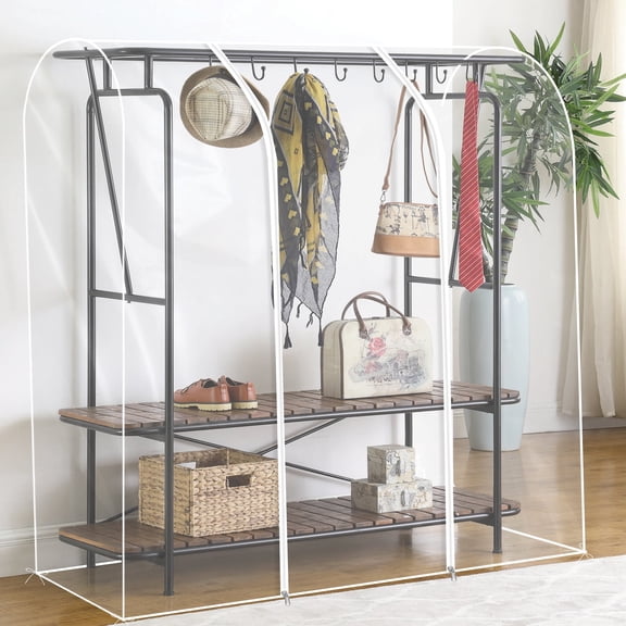 Xiao Hua clothing rack cover, transparent clothing rack cover, household dust cover, floor standing double pole clothes hanger dust cover, 1 piece, 70.9 * 19.7 * 59.06 inches