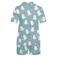 thumbnail image 4 of Women's Halloween 2PC Pajamas Set Short Sleeve Lapel Button Down Shirt And Shorts Lounge Set Print Homewear with Pockets Light Blue S, 4 of 8