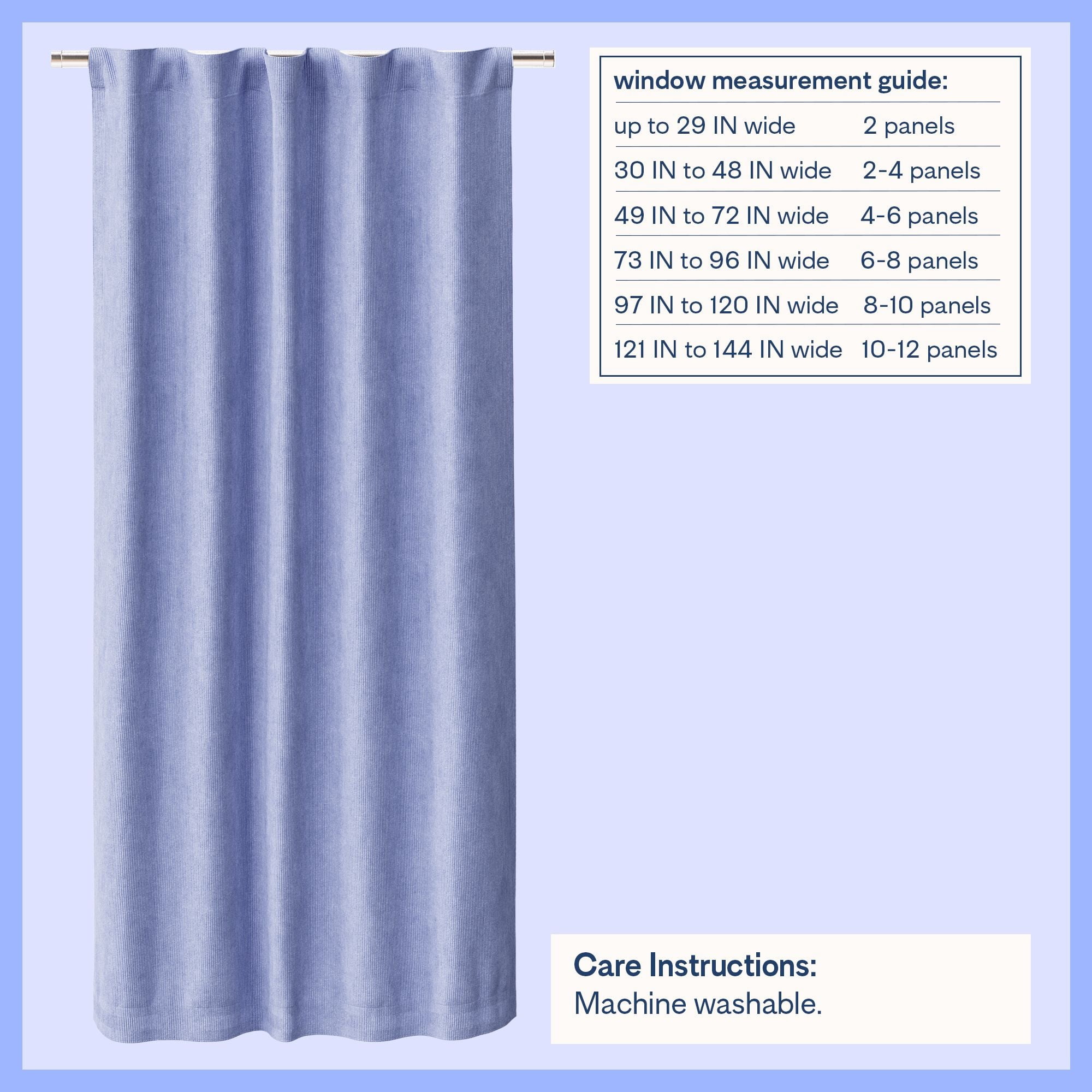 Mainstays Kids Spring Periwinkle Light Purple Solid Ribbed Corduroy Blackout Rod Pocket with Back Tabs Single Curtain Panel, Set of 1, 38" W x 63" L