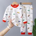 thumbnail image 2 of NOLDARES Outfit Set for Toddler Boys Long Sleeve Print Crewneck Cotton Tee Elastic Waist Pants 2 Piece Fall Winter Clothes Size:3-4 Y,White, 2 of 5