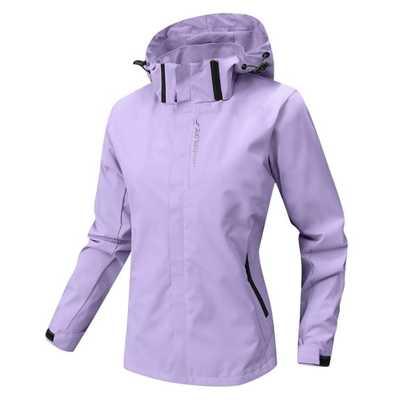 Womens Plus Size Waterproof Jackets Light Weight Windbreaker Hooded Jacket Fall Winter Outdoor Hiking Raincoat Purple, 3XL