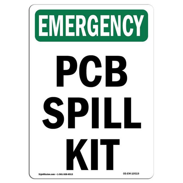 SignMission OS-EM-A-1218-V-10519 12 x 18 in. OSHA Emergency Sign - Pcb Spill Kit