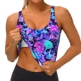 thumbnail image 3 of Gukieu Flower Happy Skull Print Women's Sports Vest, Low-neck U-shaped Removable Pad Sports Bra for Yoga, Exercise, Dance-Medium, 3 of 8