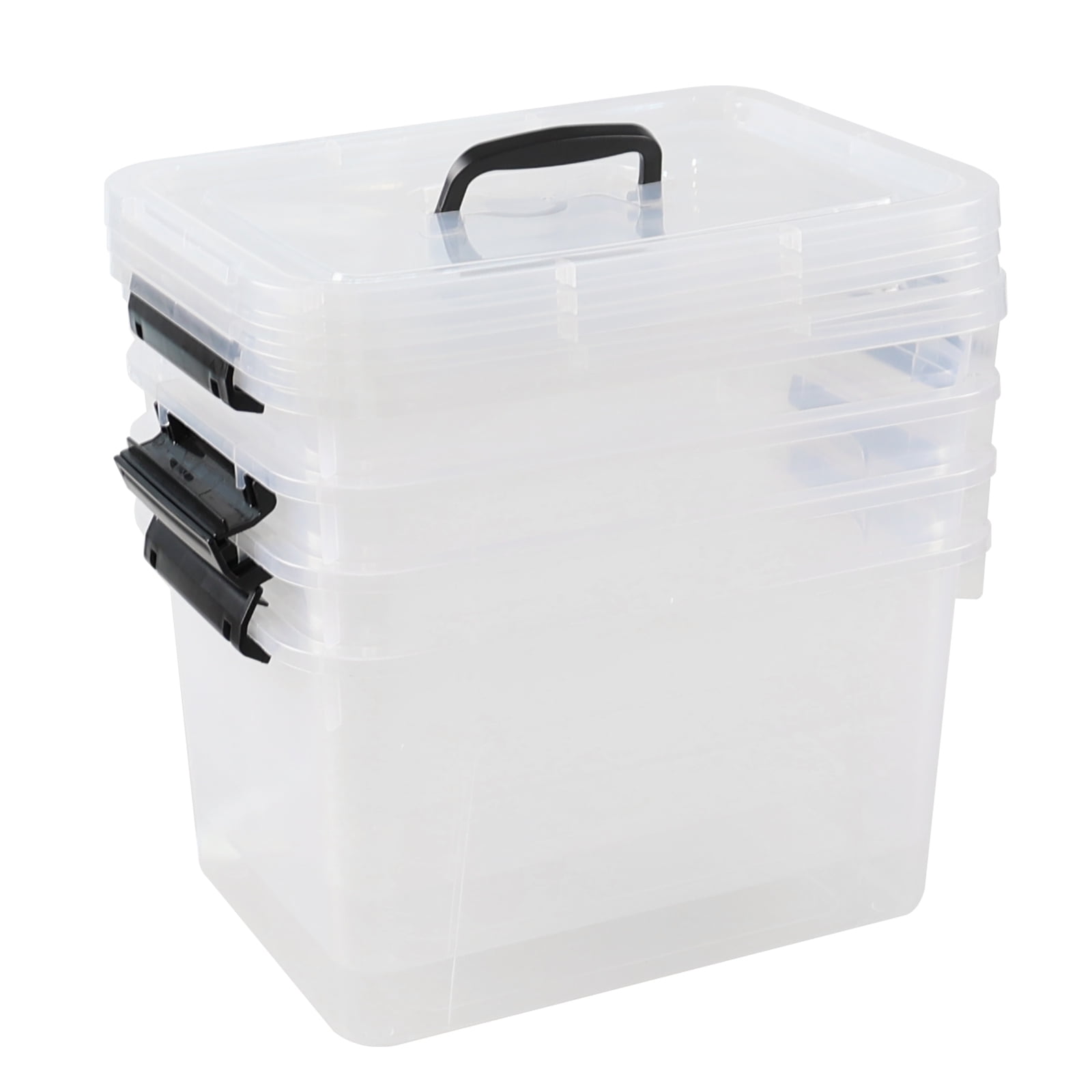 Hespama 4 Pack Clear Storage Bins with Handle, 12 Quart Plastic Lidded Organizer Box