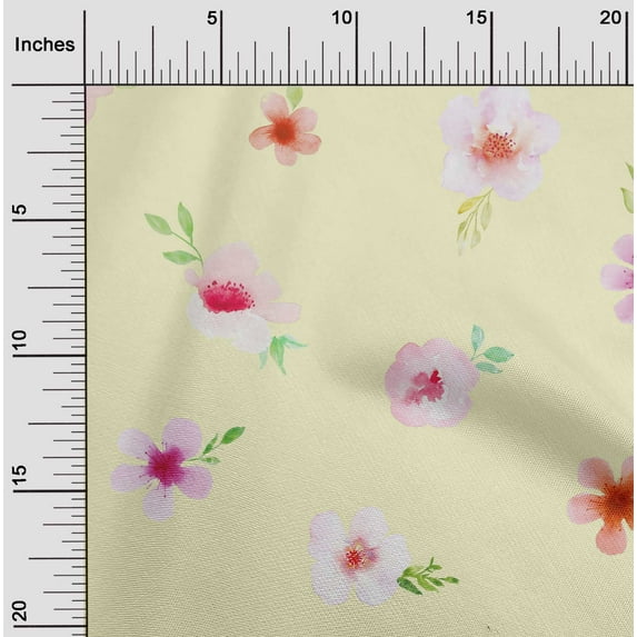 oneOone Cotton Poplin Fabric Flower & Leaves Watercolor Fabric Prints By Yard 42 Inch Wide