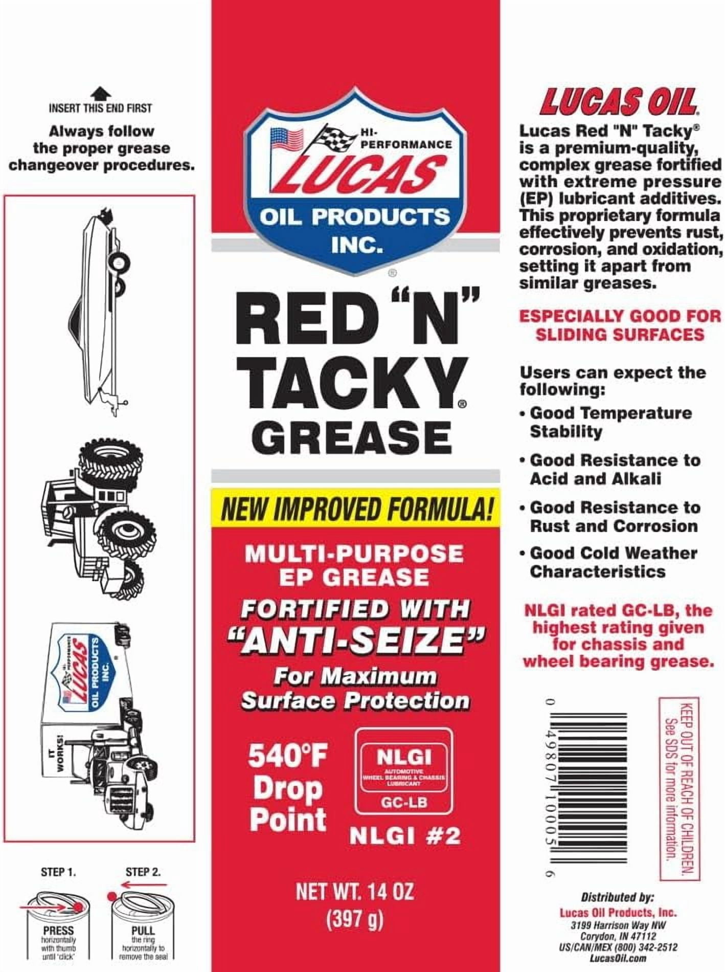 (4 pack) Lucas 10005 Red N Tacky EP Grease Multi-Purpose Lubricant 14 Oz