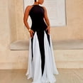 thumbnail image 2 of Women's Black & White Irregular Big Hemline Dress, Zipper, O-Neck, Sleeveless, Sexy, 2 of 16