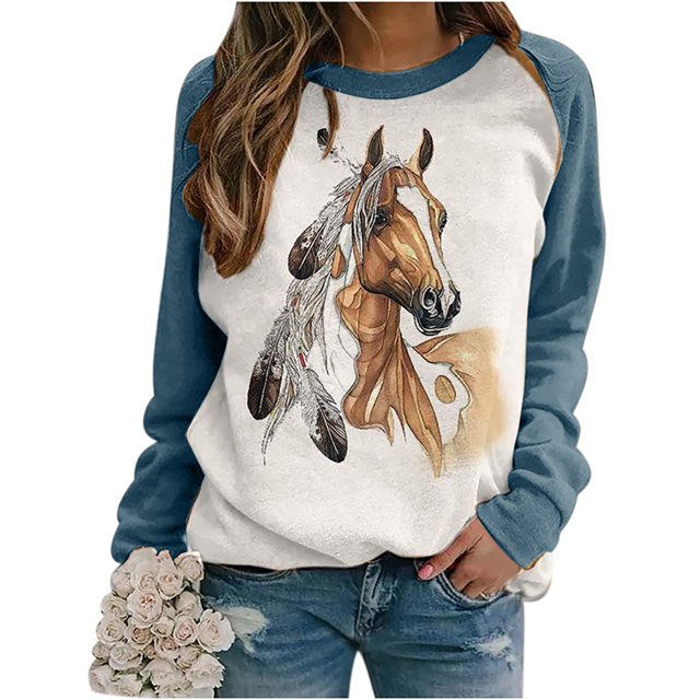 Ichuanyi liquidación de la moda femenina camiseta suelta de manga larga blusa redonda de cuello redondo ICHUANYI WER2023081605038