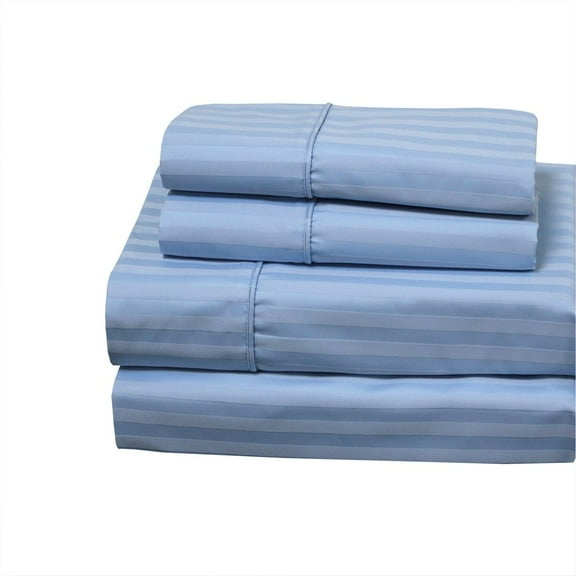 22-inch Super Deep Pocket Bed Sheets Wrinkle Free Cotton 650TC Damask Striped - Queen - Blue