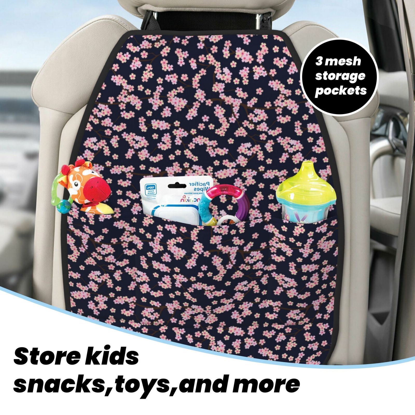 Xecao Flower Pattern Car Seat Back Protector 2 Pack Large Capacity Pocket, Kick Mats Back Seat Protector