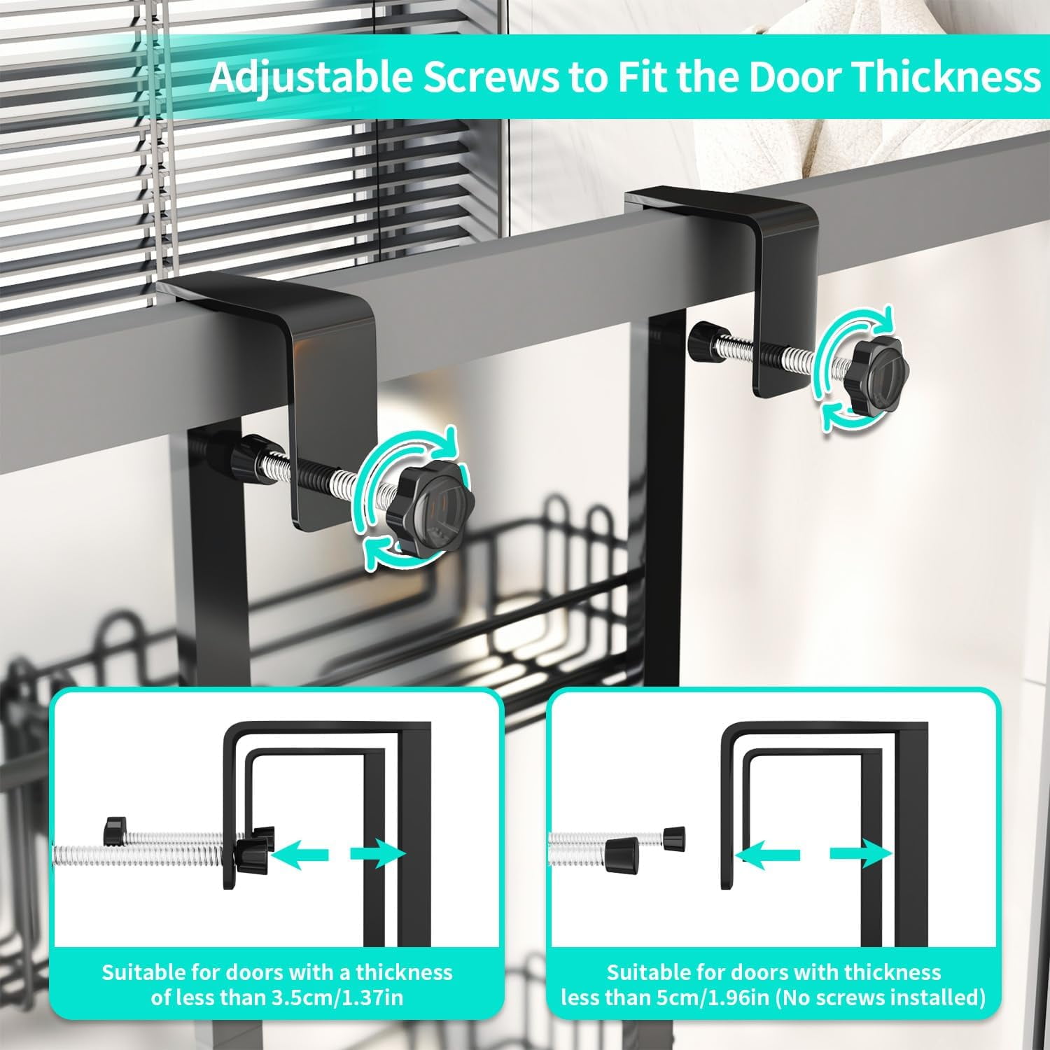 5 Tier Over the Door Shower Caddy, Hanging Shower Caddy with 28 Hooks and 2 Toothbrush Holders, No Drilling Adjustable Hanging Bathroom Organizer - Black