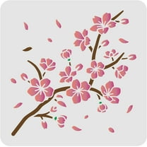 Cherry Blossom Stencil Template 11.8x11.8inch Plastic Cherry Blossom Branch Drawing Painting Stencils Square Reusable Flowers Stencils for Home Decor Painting and DIY Projects DIY Flower