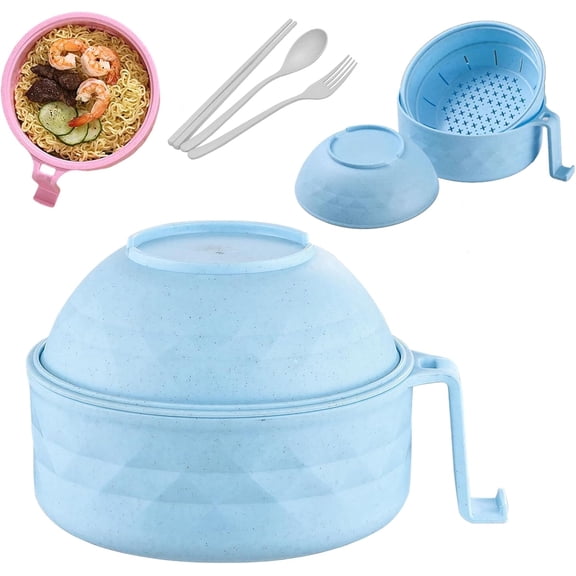 Microwave Ramen Bowl with Lid – Upgraded Ramen Noodle Cooker Set with Chopsticks, Spoon & Fork, Easy-Heat Bowl with Handles for Dorm, College & Apartment Essentials