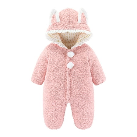 

DAETIROS Silky Jumpsuit Funny Winter Long Sleeve Soft Newborn Baby Girls Boys Daily Hooded Rompers Pink