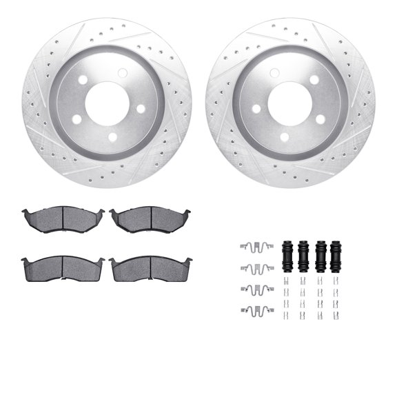 Dynamic Friction Company Front Brake Rotors-Drilled and Slotted-Silver with 5000 Advanced Brake Pads includes Hardware 7512-40157