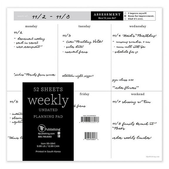 Utility Large 12x9 Weekly Task Planner Desk Pad