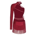 thumbnail image 7 of iiniim Women's Latin Dance Dress Single Long Sleeve Backless Rhinestone Fringe Ballroom Party Burgundy XL, 7 of 7